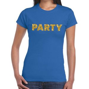 Party goud glitter tekst t-shirt blauw voor dames