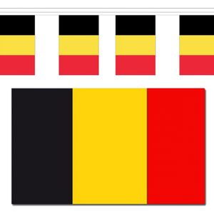 Versiering pakket vlaggen Belgie voor binnen/buiten - Vlag 150 x 90 cm en een polyester vlaggenlijn van 9 meter