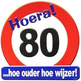 Hulde stopbord decoratie 80 jaar - 50 x 50 cm - Feestartikelen/versiering verjaardag leeftijden - Verkeersbord