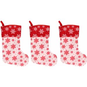 3x Wit/rode kerstsokken met sneeuwvlokken print 40 cm - Kerstversiering/kerstdecoratie sokken