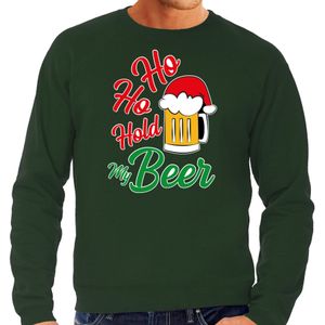 Ho ho hold my beer foute Kerstsweater / Kerst trui groen voor heren - Kerstkleding / Christmas outfit