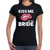 Kiss me i am the bride t-shirt zwart dames - feest shirts dames - vrijgezellenfeest kleding