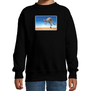Dieren sweater kangoeroes foto - zwart - kinderen - Australische dieren/ kangoeroe cadeau trui - kleding / sweat shirt