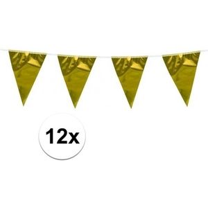 12x stuks vlaggetjes vlaggenlijn metallic goud - 10 meter - slingers