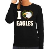 I love eagles trui met dieren foto van een amerikaanse zeearend vogel zwart voor dames - cadeau sweater adelaars liefhebber