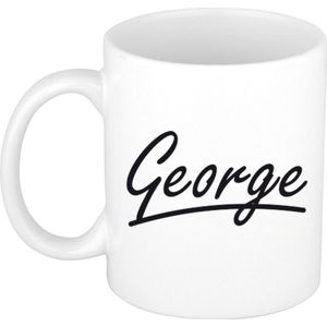 George naam cadeau mok / beker met sierlijke letters - Cadeau collega/ vaderdag/ verjaardag of persoonlijke voornaam mok werknemers