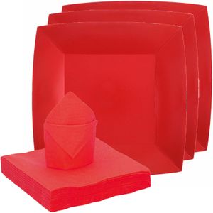 Santex feest/verjaardag servies set - 10x bordjes/25x servetten - rood - karton