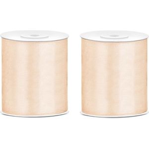 2x Hobby/decoratie creme satijnen sierlinten 10 cm/100 mm x 25 meter - Cadeaulinten satijnlinten/ribbons