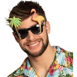 Tropische Hawaii party verkleed accessoires set - Funny zonnebril - en bloemenkrans groen/paars - voor volwassenen