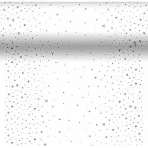 Duni kerst thema tafelloper/placemats - 40 x 480 cm - papier - wit met sterren