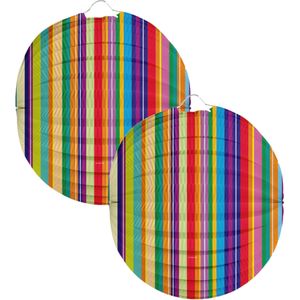 Folat Lampion strepen - 2x - 22 cm - multi kleuren - papier - Sint maarten/kinderfeestje lampionnen