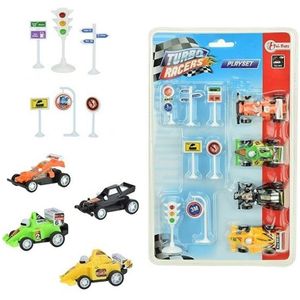 Toi-toys Raceauto's 4 Stuks Met Verkeersborden