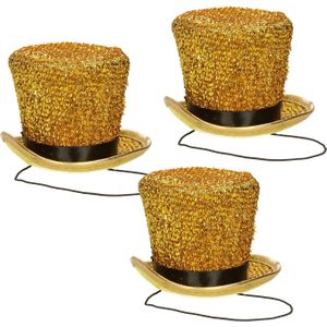 Guirca Carnaval verkleed mini hoedje voor diverse thema's - 5x - goud - glitters - dames