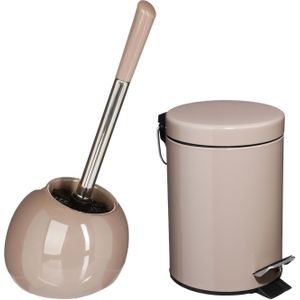 5Five Badkamer accessoires set - taupe - pedaalemmer/wc-borstel