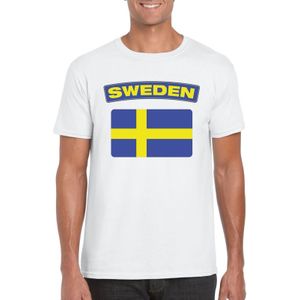 Zweden t-shirt met Zweedse vlag wit heren