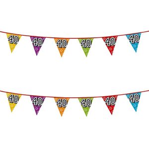 2x stuks vlaggenlijnen met glitters 40 jaar thema feestartikelen - Verjaardag versieringen - 8 meter - Plastic