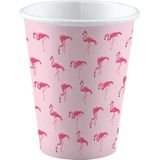 24x stuks Flamingo party bekertjes 250 ml - Dieren/vogels thema feestartikelen/verjaardag