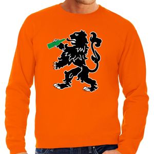 Grote maten Koningsdag sweater Drinkende leeuw - oranje - heren - Koningsdag outfit / kleding / trui
