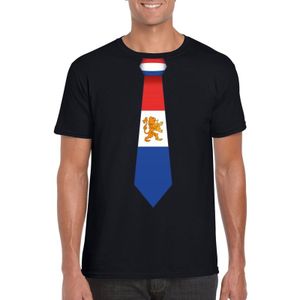 Zwart t-shirt met Hollandse vlag stropdas heren -  Nederland supporter