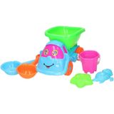 Blauw/roze zandbak speelauto 6-delig - Strand/zandbak speelgoed - Kiepwagen en zandvormpjes - Zomerspeelgoed