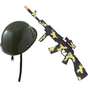 Soldaten/Soldaat carnaval verkleed accessoires set - Soldatenhelm en Kalashnikov machinegeweer van 59 cm