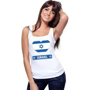 Israel singlet shirt/ tanktop met Israelische vlag in hart wit dames