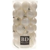 Bellatio Decorations Kerstballen - 37x stuks 6 cm kunststof - met glazen piek mat - wit