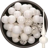 Bellatio Decorations Kerstballen - 37x stuks 6 cm kunststof - met glazen piek mat - wit