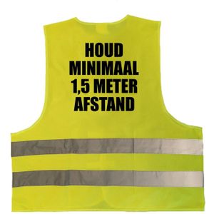 5x stuks houd 1,5 meter afstand vest / hesje - geel met reflecterende strepen - volwassenen - veiligheidsvest werkkleding - RIVM regels/richtlijnen - flatten the curve / stay safe