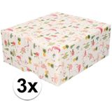 3x Inpakpapier/cadeaupapier tropische print roze flamingo 200 x 70 cm per rol - kadopapier/cadeaupapier/papier