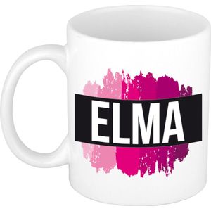 Elma  naam cadeau mok / beker met roze verfstrepen - Cadeau collega/ moederdag/ verjaardag of als persoonlijke mok werknemers