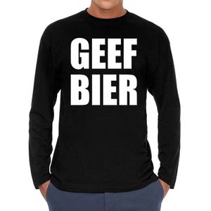 Geef Bier Long sleeve t-shirt zwart heren - zwart Geef Bier shirt met lange mouwen