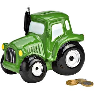 G. Wurm Spaarpot voor kind/volwassenen - thema Tractor - keramiek - groen - 17 x 14 x 11 cm
