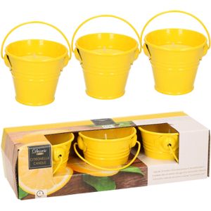 Decoris Citronella kaarsen - in zink potje - set 12x - geel - 5 branduren