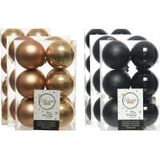 Kerstversiering kunststof kerstballen kleuren mix zwart/camel bruin 4-6-8 cm pakket van 68x stuks
