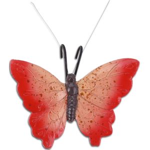 Pro Garden tuindecoratie bloempothanger vlinder - kunststeen - rood - 13 x 10 cm