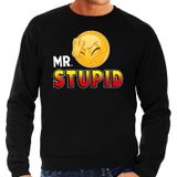 Funny emoticon sweater Mr stupid zwart voor heren - Fun / cadeau trui