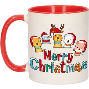 Kerstmis cadeau mok - Merry Christmas - diertjes - 300 ml - keramiek - mokken / beker - Kerst servies