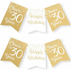 Paperdreams verjaardag vlaggenlijn 30 jaar - 2x - wit/goud - 600 cm