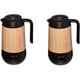 2x stuks koffie/thee thermoskan/isoleerkan 1 liter houtlook - Isoleerkannen voor warme / koude dranken