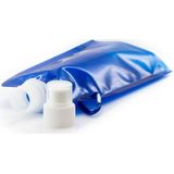 Set van 4x stuks waterzak / drinkfles met karabijnhaak - Blauw - 400 ml - Opvouwbaar - Waterfles herbruikbaar met haak - Herbruikbare opvouwbare waterzakken - Festival Gadget