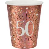Verjaardag feest bekertjes leeftijd - 50x - 50 jaar - rose goud - karton - 270 ml