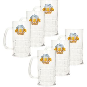 Oktoberfest bierpullen/bierglazen - 6x - stevig kunststof - transparant - 500 ml