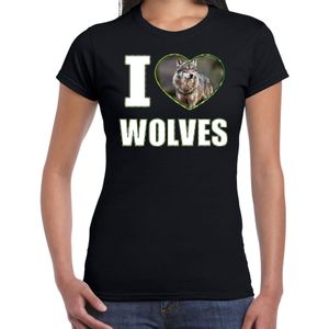 I love wolves t-shirt met dieren foto van een wolf zwart voor dames - cadeau shirt wolven liefhebber