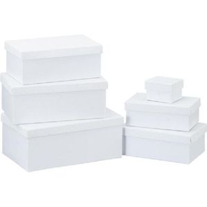 Set van 6x stuks witte glitter cadeaudoosjes 7-24 cm rechthoekig - kadodoosjes / cadeauverpakkingen