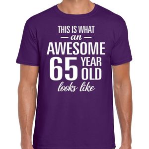 Awesome 65 year - geweldige 65 jaar cadeau t-shirt paars heren -  Verjaardag cadeau