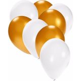 60x stuks party ballonnen wit en goud 27 cm - witte / gouden feestartikelen versieringen