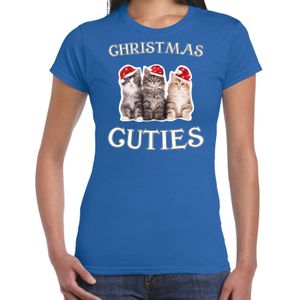 Kitten Kerstshirt / Kerst t-shirt Christmas cuties blauw voor dames - Kerstkleding / Christmas outfit