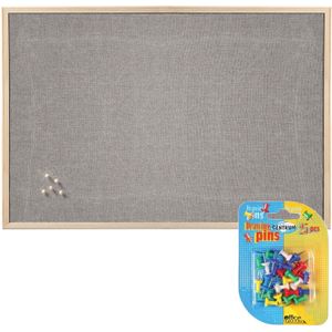 Prikbord incl. 25x punaises gekleurd - textiel - 60 x 80 cm - lichtgrijs