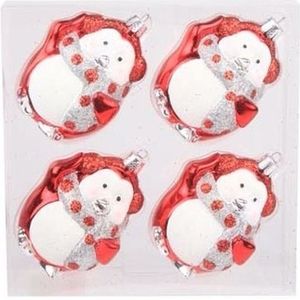 4x Kerstversiering pinguin kerstballen rood/wit - kunststof/plastic